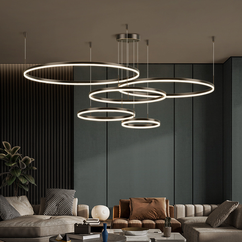 3 4 5 Rings Luxury Acrylic Modern Lighting Grand Gold Circle Chandelier Pendant Lights For Living Room