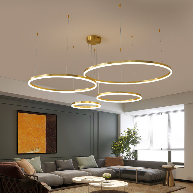 3 4 5 Rings Luxury Acrylic Modern Lighting Grand Gold Circle Chandelier Pendant Lights For Living Room