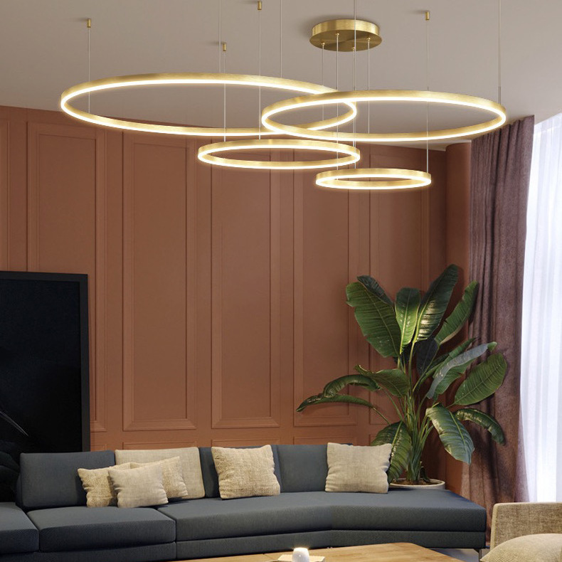 3 4 5 Rings Luxury Acrylic Modern Lighting Grand Gold Circle Chandelier Pendant Lights For Living Room