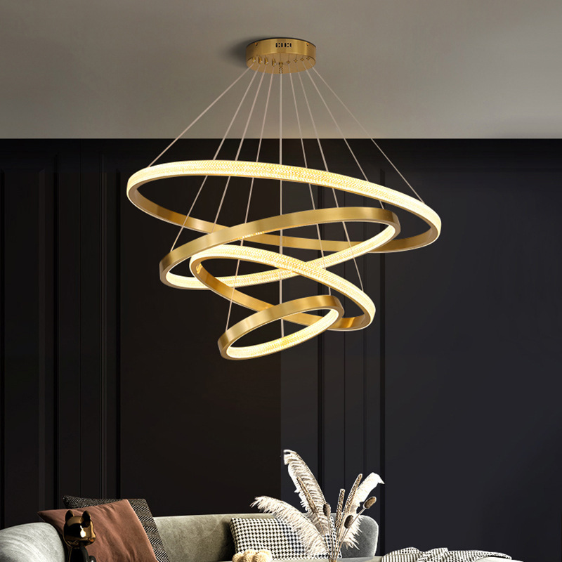 Led All Bronze Glow Inside Out Round Decorative Pendant Lights Living Room Ring Ceiling Modern Chandelier Luxury