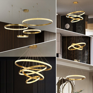 Manufacturer Custom Led Chandelier Ceiling Mounted Lighting Gold Circle Acrylic Modern Led Chandelier Pendant Light