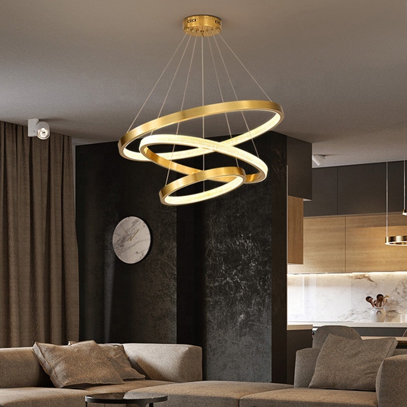 Manufacturer Custom Led Chandelier Ceiling Mounted Lighting Gold Circle Acrylic Modern Led Chandelier Pendant Light