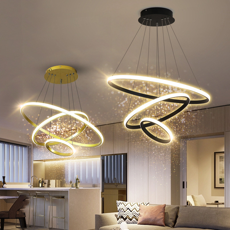 Custom Lighting Modern Led Chandelier Bedroom Hotel Project Round Ring Iron Led Circle Ring Pendant Light