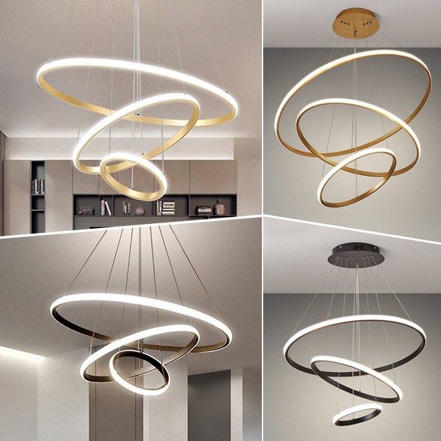 Custom Lighting Modern Led Chandelier Bedroom Hotel Project Round Ring Iron Led Circle Ring Pendant Light