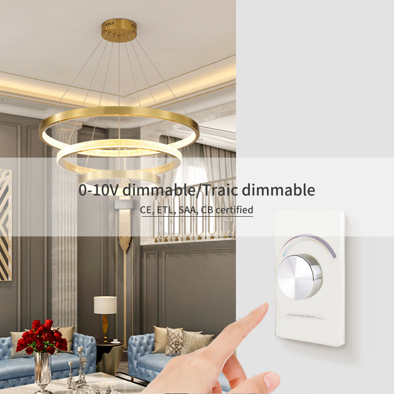 Luxury 3 Steel Mirror Gold Rings Fancy Light Restaurant Pendant Hanging Lighting Light Fixtures For Living Room Decor