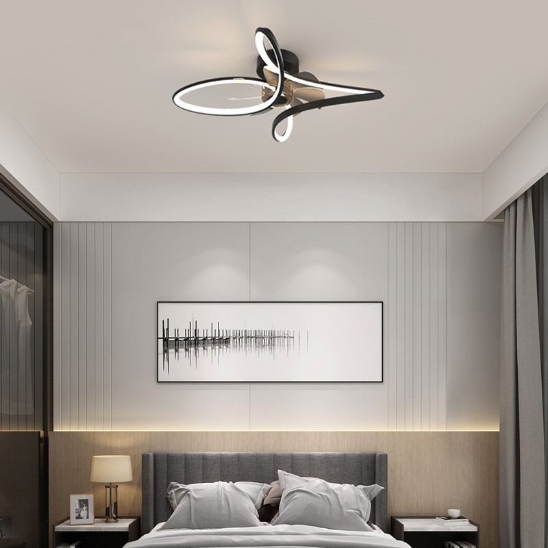 60w Black Living Room Decorate Modern Indoor Retractable Led Ceiling Fans Light