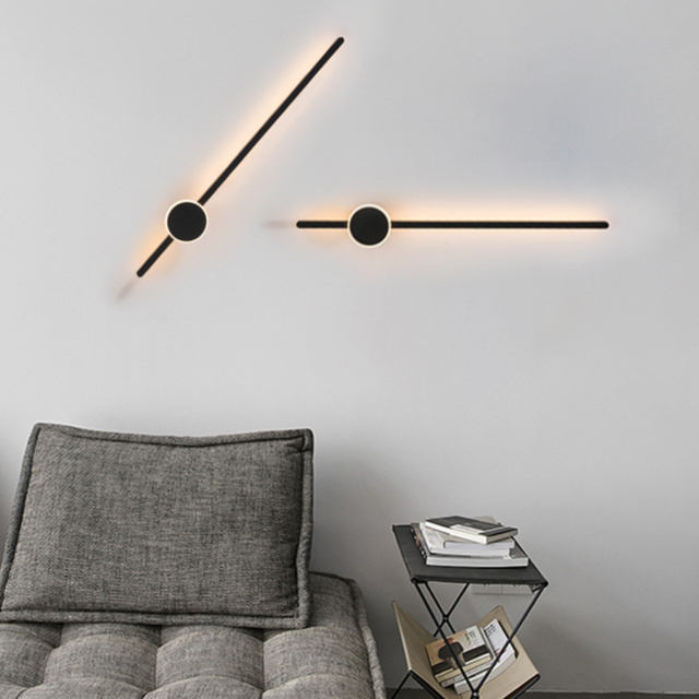 Modern home living room bed long black linear light wall mount light fixtures