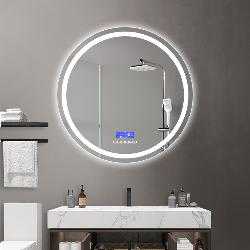 12w 15w 18w 21w Anti-fog Bluetooth Control Time Temperature Hotel Bathroom Clock Led Vanity Mirror Light