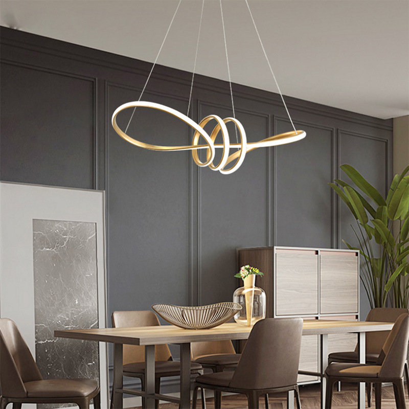 Modern Curve Lines Nordic Art Geometric Light Bar Dining Room Dining LED Pendant Lighting