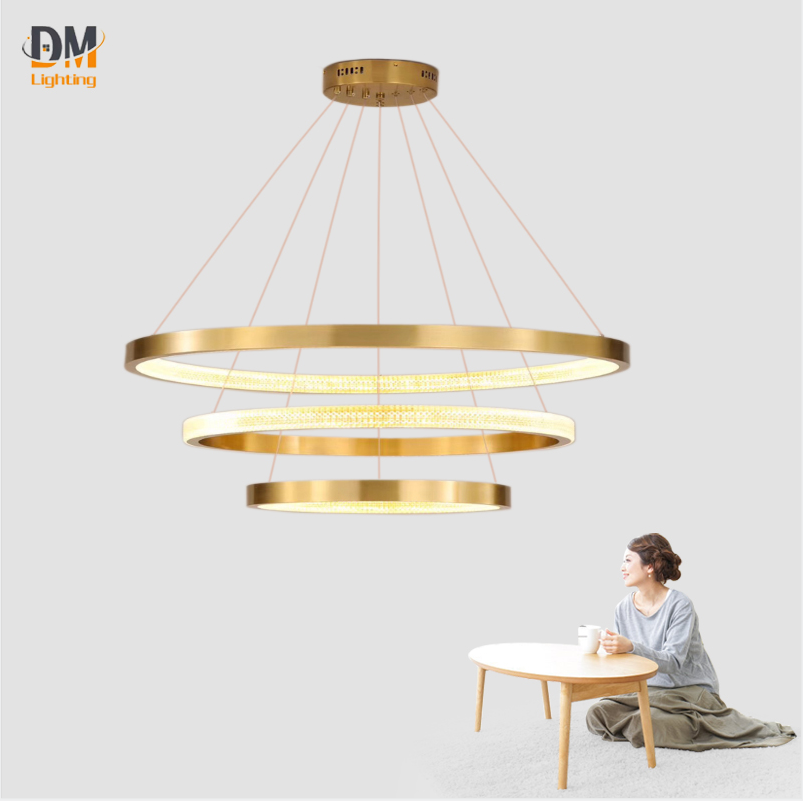 Luxury 3 Steel Mirror Gold Rings Fancy Light Restaurant Pendant Hanging Lighting Light Fixtures For Living Room Decor