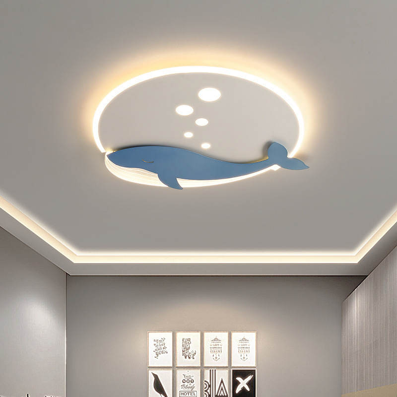 2024 New Blue Whale Modern Creative Ceiling Lamp Room Bedroom Nursery Led Lights For Children