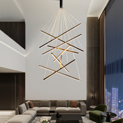 Nordic Modern Villa Living Room Minimalist Creative Long Led Line Lamps Black Stair Chandelier