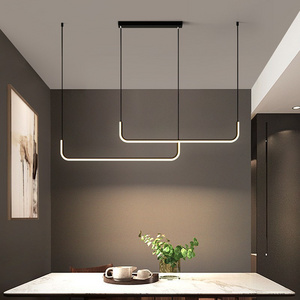 Modern Led Ceiling Chandelier For Table Dining Room Kitchen Minimalist Black Strip Indoor Lamps