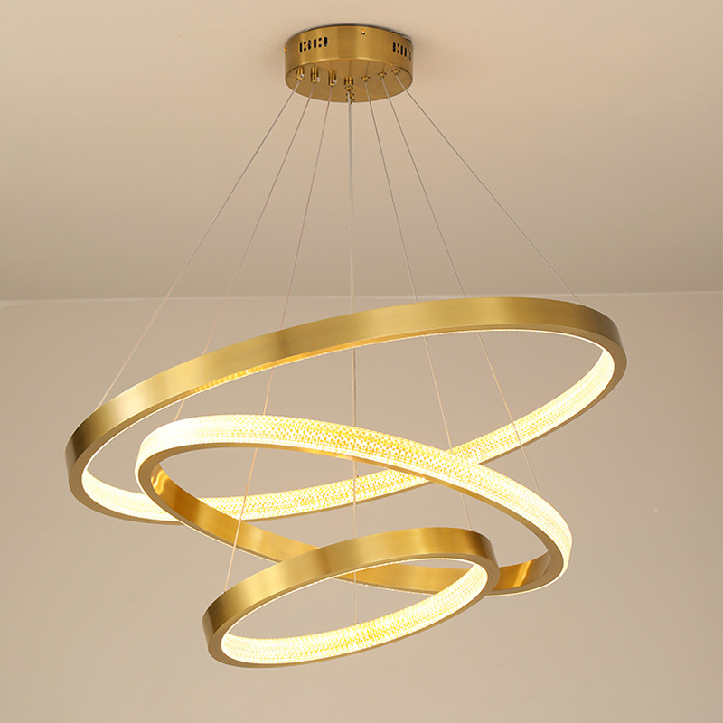 Luxury 3 Steel Mirror Gold Rings Fancy Light Restaurant Pendant Hanging Lighting Light Fixtures For Living Room Decor