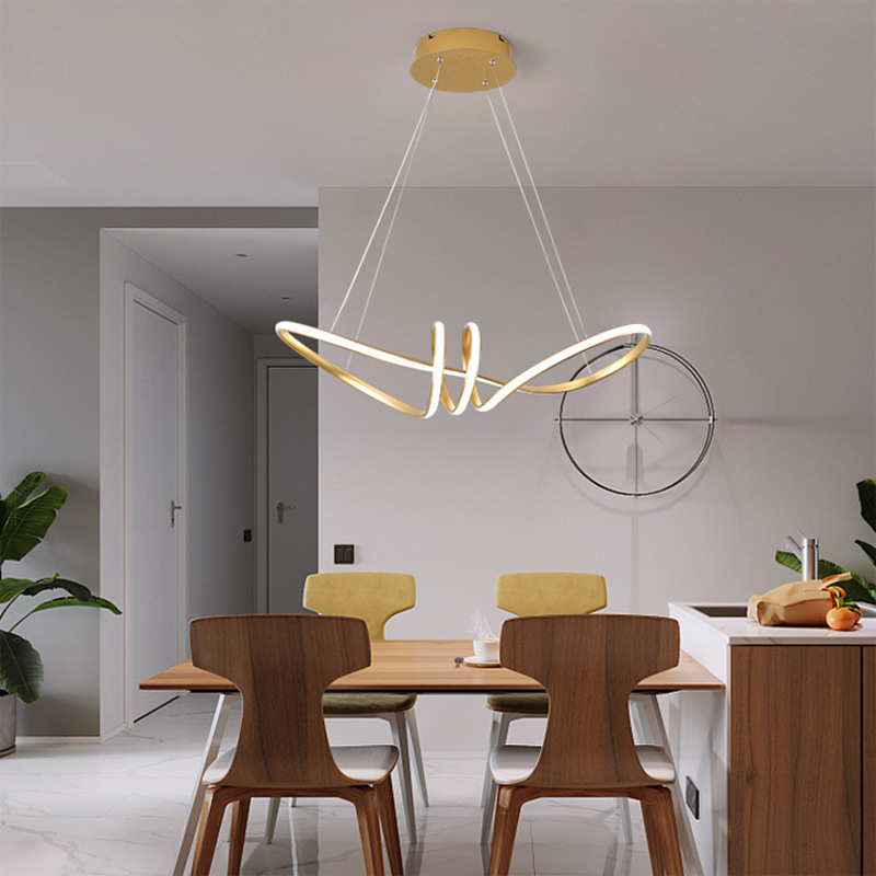 Modern Curve Lines Nordic Art Geometric Light Bar Dining Room Dining LED Pendant Lighting