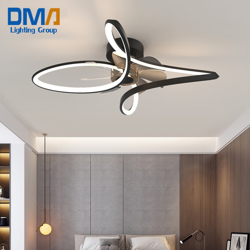 60w Black Living Room Decorate Modern Indoor Retractable Led Ceiling Fans Light