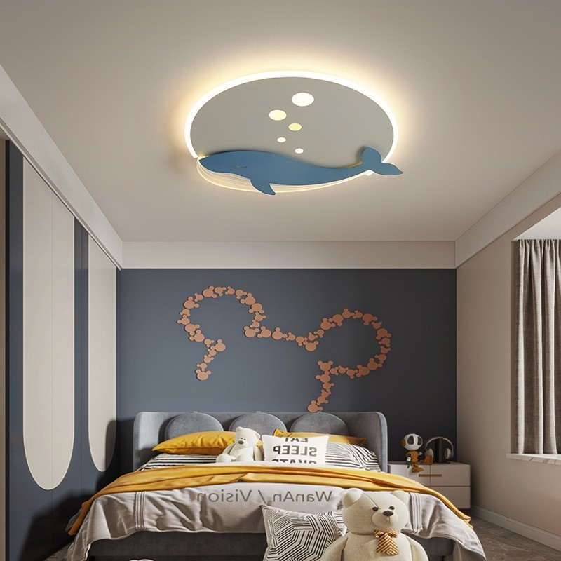 2024 New Blue Whale Modern Creative Ceiling Lamp Room Bedroom Nursery Led Lights For Children