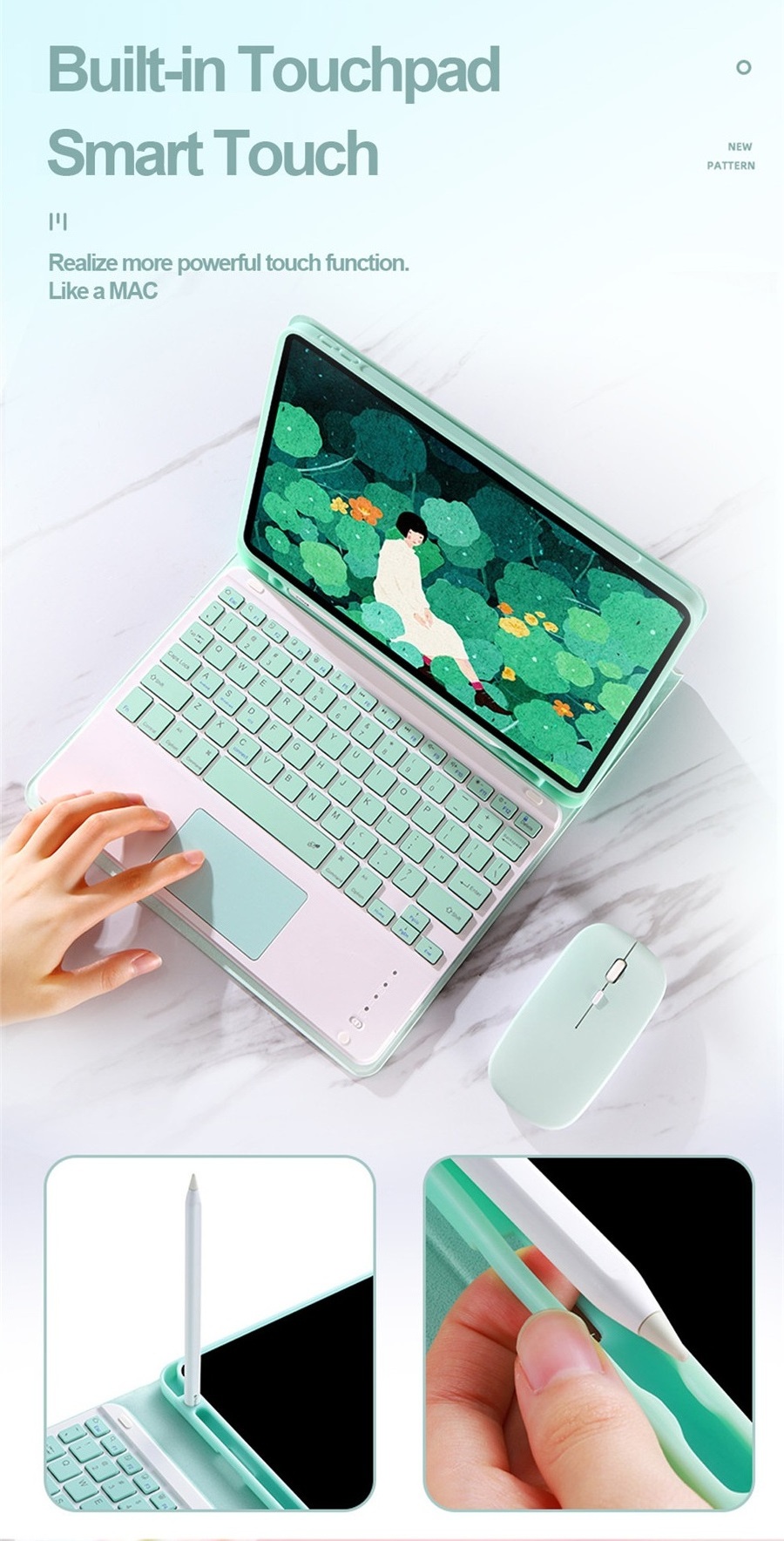 Auto Sleep & Awake Detachable Wireless Keyboard and Mouse Tablet Case Set With Pencil Holder For Apple iPad Pro 11 2022/21/20/19