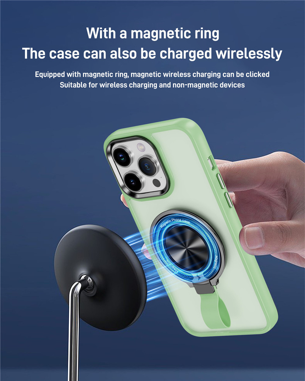 360 Rotation Ring Holder Translucent Magnetic Phone Case for iPhone 15 15 Plus 15 Pro Max with Finger Loop