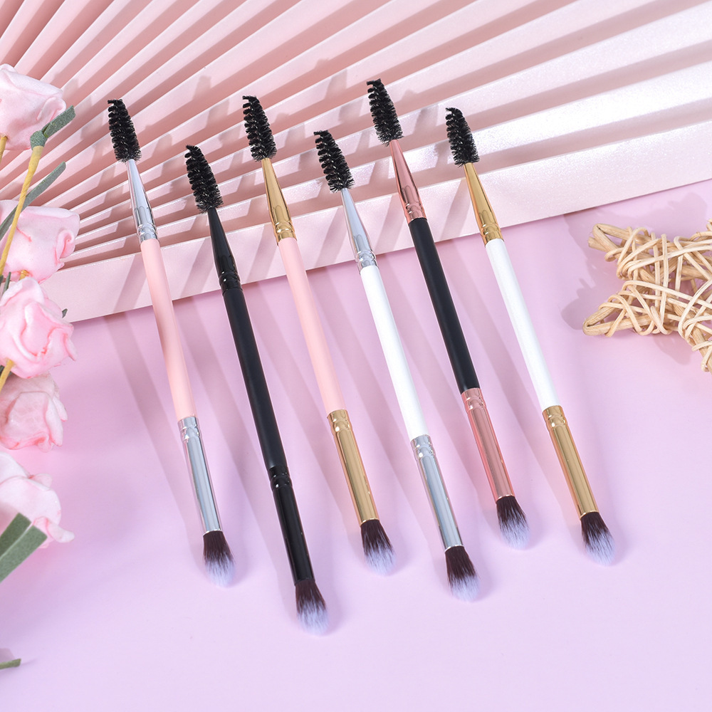 Double Ended Eye Shadow Brush Makeup Eyeshadow Shader Brush Blending Crease Eyelash Spoolie Brush for Powder Make Up Applicator