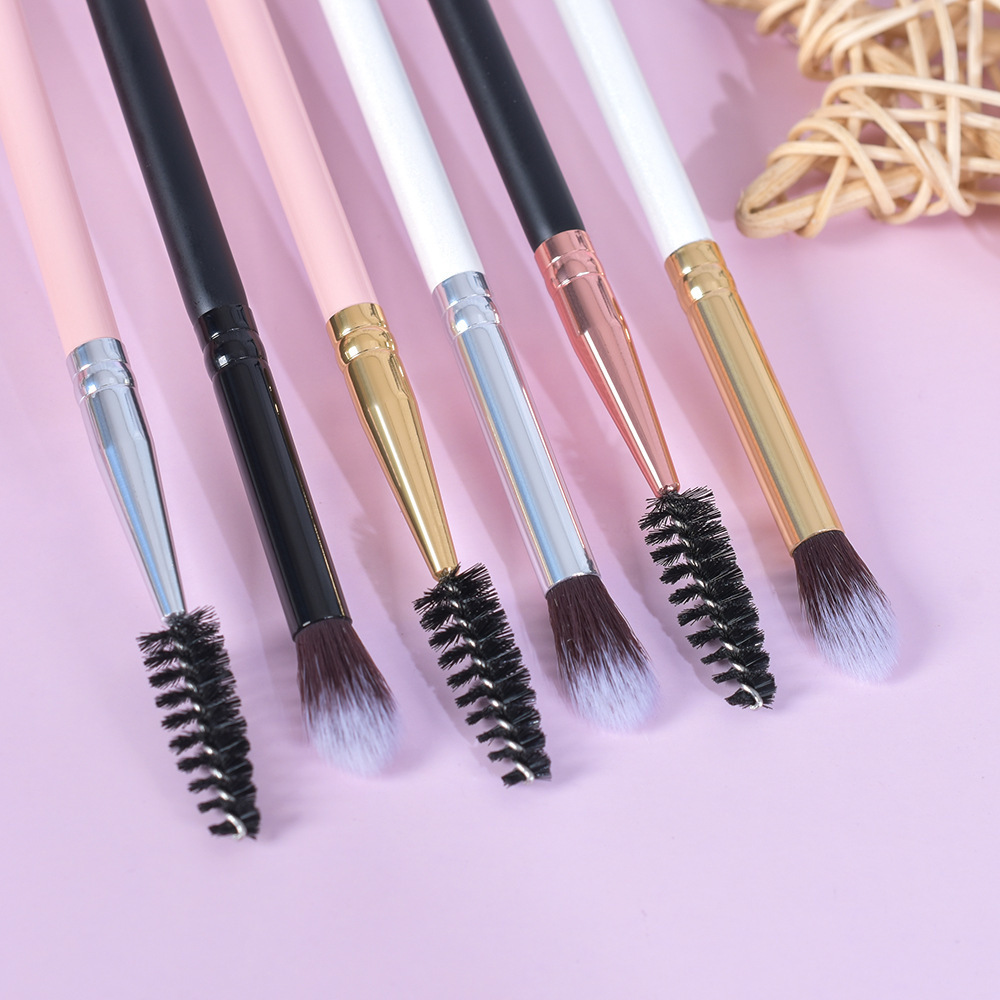 Double Ended Eye Shadow Brush Makeup Eyeshadow Shader Brush Blending Crease Eyelash Spoolie Brush for Powder Make Up Applicator