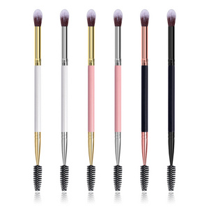 Double Ended Eye Shadow Brush Makeup Eyeshadow Shader Brush Blending Crease Eyelash Spoolie Brush for Powder Make Up Applicator