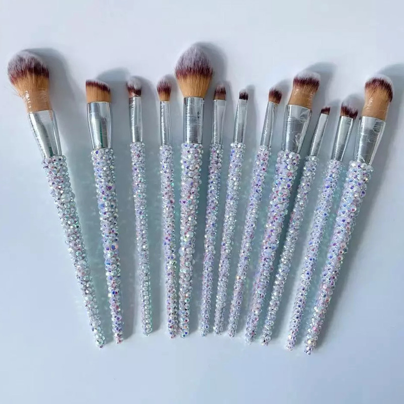 Luxury 12 pcs Gemstone Glitter Bling Makeup Brushes Rhinestone Diamond Crystal Bling Make up Brushes