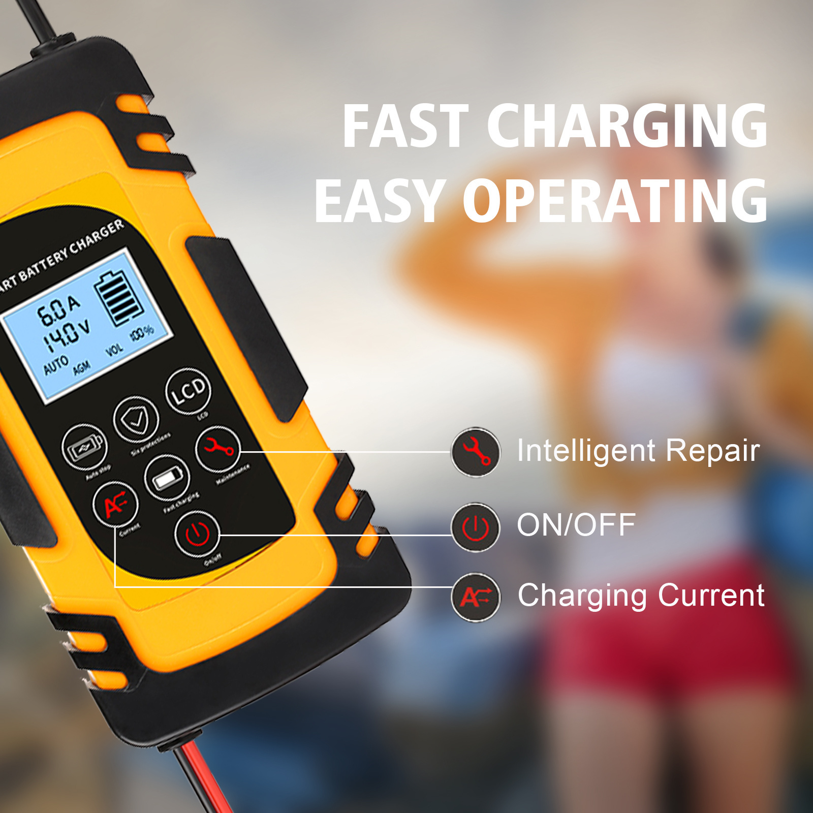 8amp 12volt 12V 24V 7 stage Portable Automatic Car Battery Charger Electric Fast Charging Smart Repair Battery Maintainer