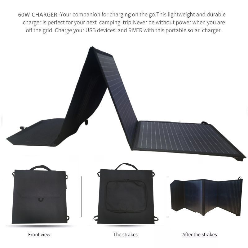 Waterproof Portable Solar Panel Mobile Power Station Charger 60W Mono Foldable Solar Panel Charger with USB for Outdoor Camping