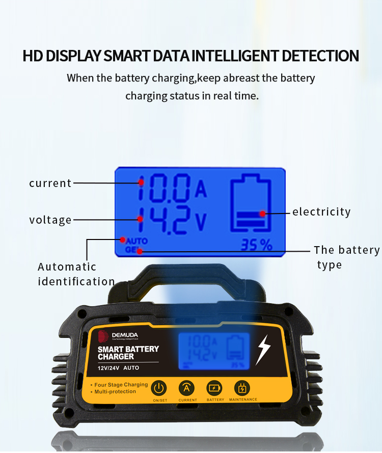 High power Smart 10a 20a 25a 12v 24v Automatic Electric Car Battery Charger with Repair Maintainer for AGM GEL STD Battery