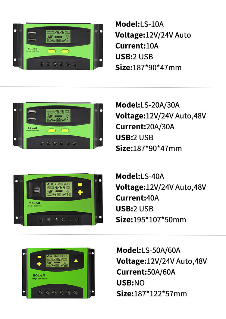 Solar charge controller 12v 24v 48v Solar panel charger  20a 30a 40a 50a 60a with ce rohs certification