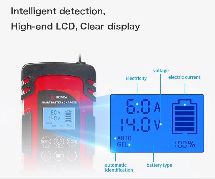 Automatic Portable Car Battery Charger 12V 24V Motorcycle pulse Repair Trickle Charger for GEL AGM Lead Acid Battery