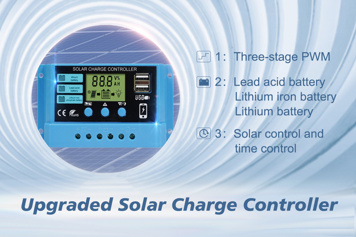 New 10a 20a 30a Lithium iron lifepo4 Battery Charger Regulators Stabilizers 12V 24V Auto Dual USB PWM Solar Charge Controller