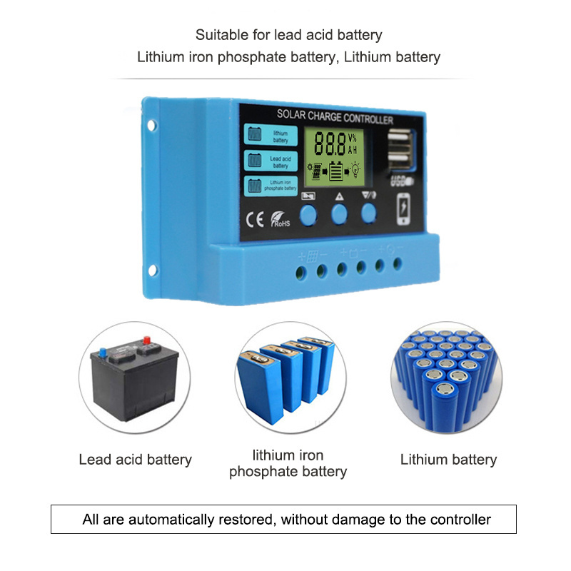 New 10a 20a 30a Lithium iron lifepo4 Battery Charger Regulators Stabilizers 12V 24V Auto Dual USB PWM Solar Charge Controller