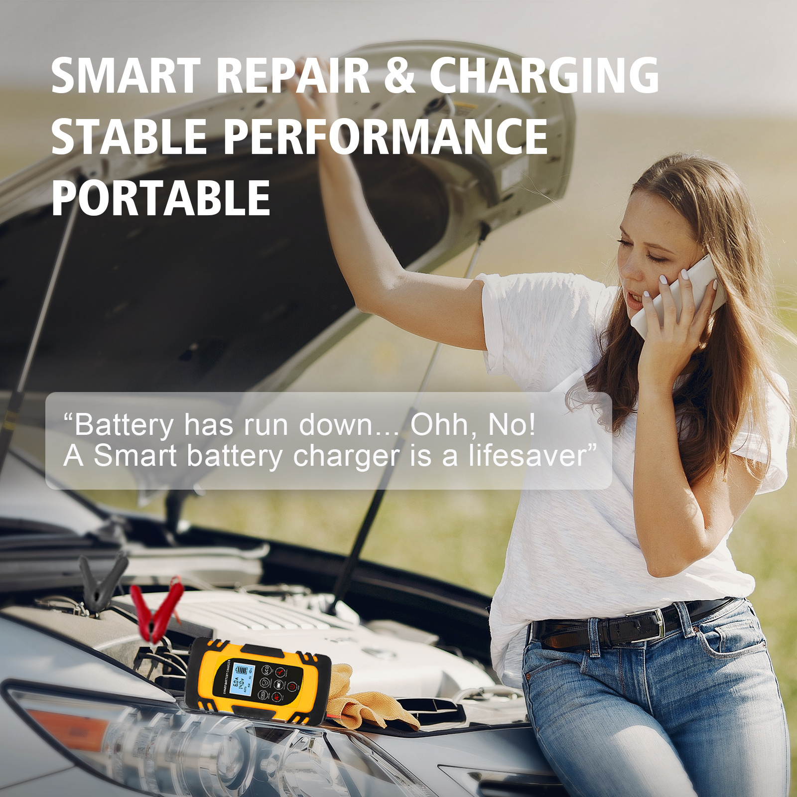 8amp 12volt 12V 24V 7 stage Portable Automatic Car Battery Charger Electric Fast Charging Smart Repair Battery Maintainer