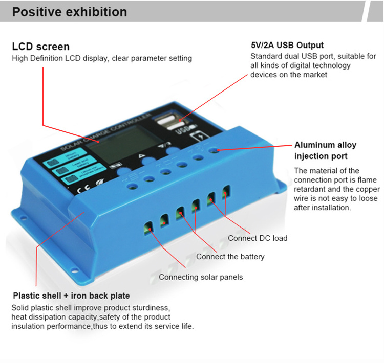 New 10a 20a 30a Lithium iron lifepo4 Battery Charger Regulators Stabilizers 12V 24V Auto Dual USB PWM Solar Charge Controller