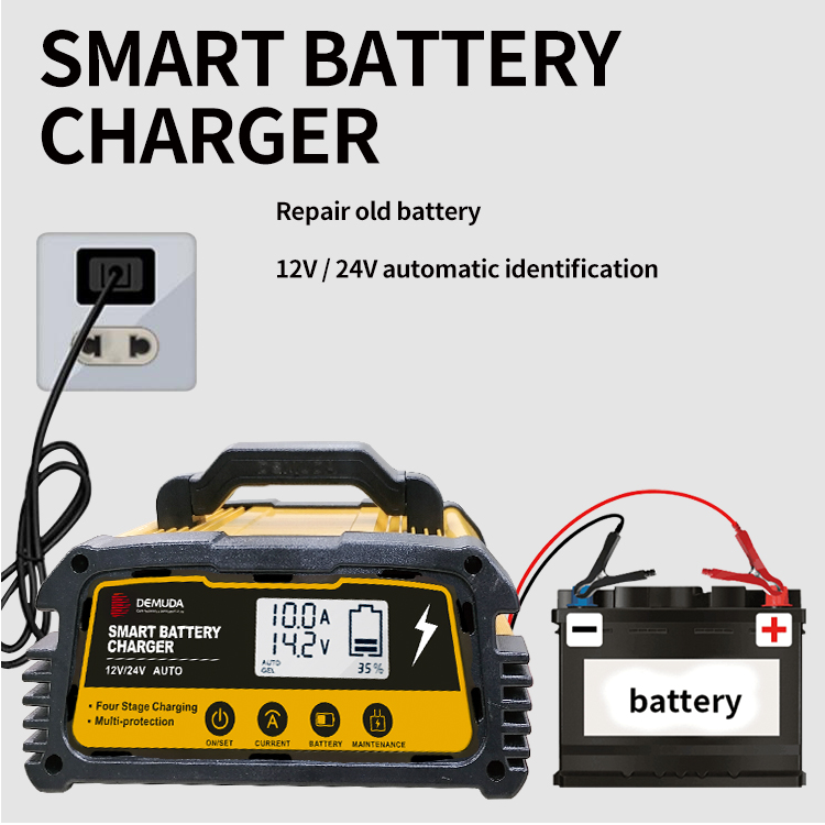 High power Smart 10a 20a 25a 12v 24v Automatic Electric Car Battery Charger with Repair Maintainer for AGM GEL STD Battery