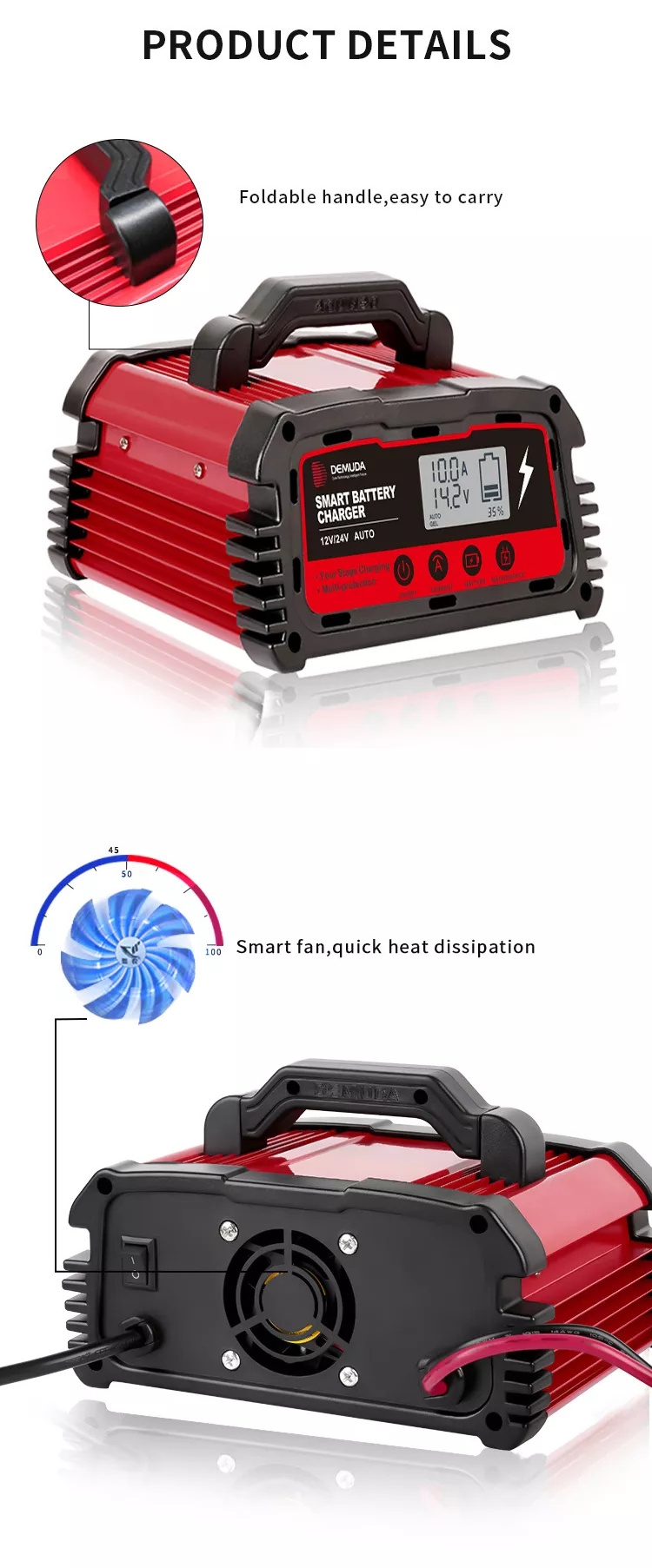 Fast Solar System Lifepo4 Lithium Battery Charger Intelligent Car Battery Booster Charger Portable Universal 12v 24v 12 Volt