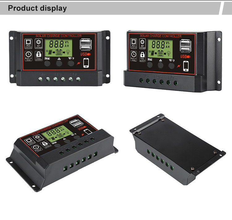 Timer setting ON/Off Hours 12V 24V Auto 10a 20a 30a solar regulator PWM Off Grid Solar Panel Charge Controller with dual USB LCD