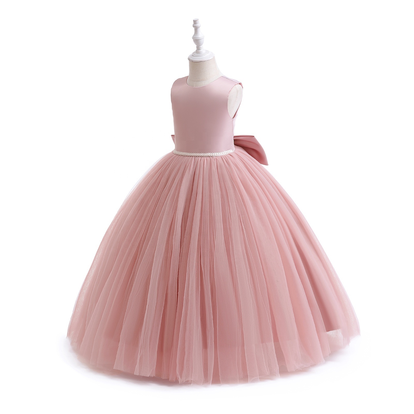 Flower Girls Tulle Dresses for Formal Wedding Party Luxury Satin Elegant Princess Pageant Long Fashion Girl Kids Dress 4-14Y