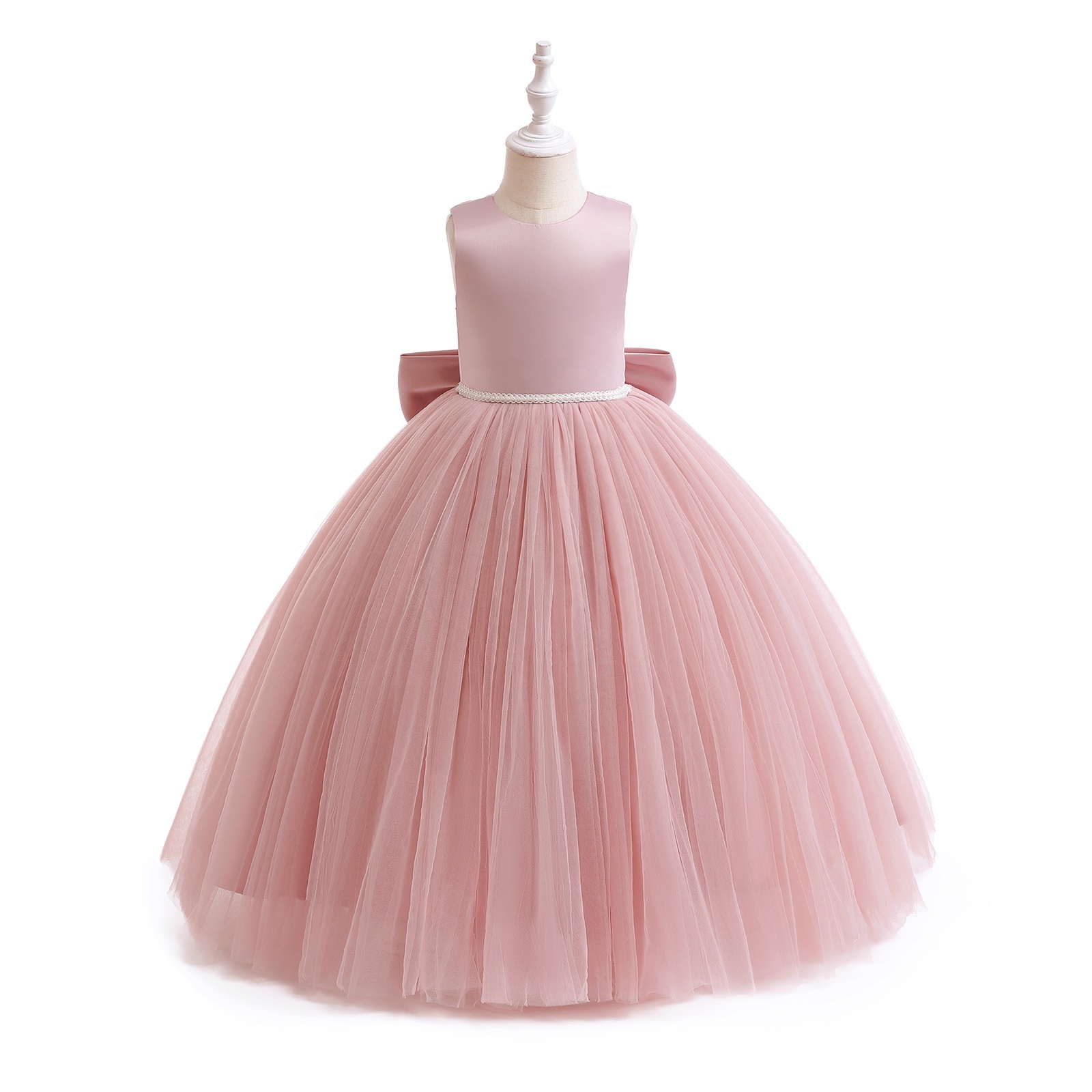 Flower Girls Tulle Dresses for Formal Wedding Party Luxury Satin Elegant Princess Pageant Long Fashion Girl Kids Dress 4-14Y