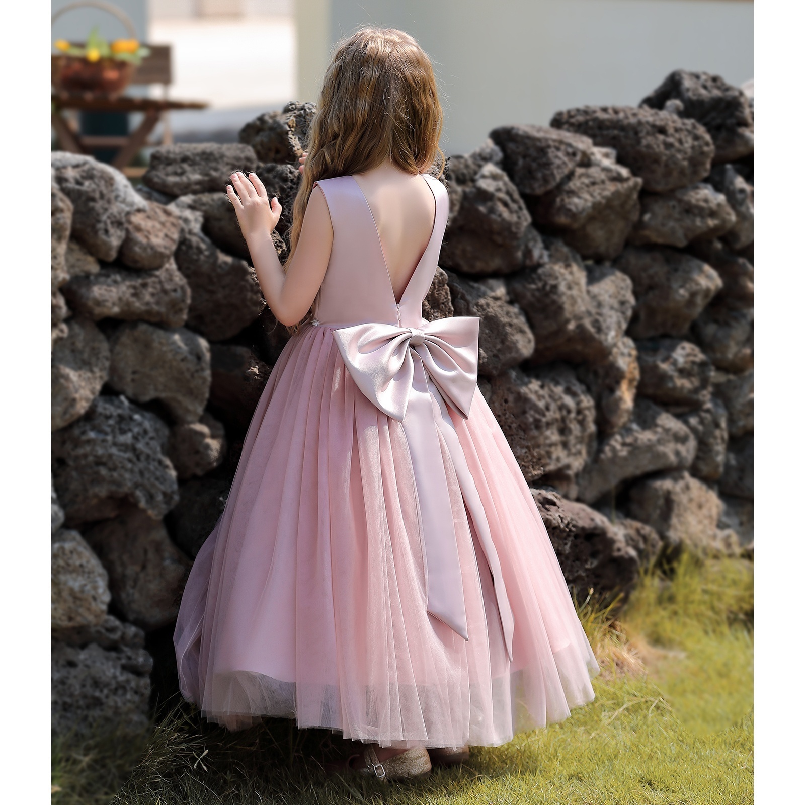 Flower Girls Tulle Dresses for Formal Wedding Party Luxury Satin Elegant Princess Pageant Long Fashion Girl Kids Dress 4-14Y