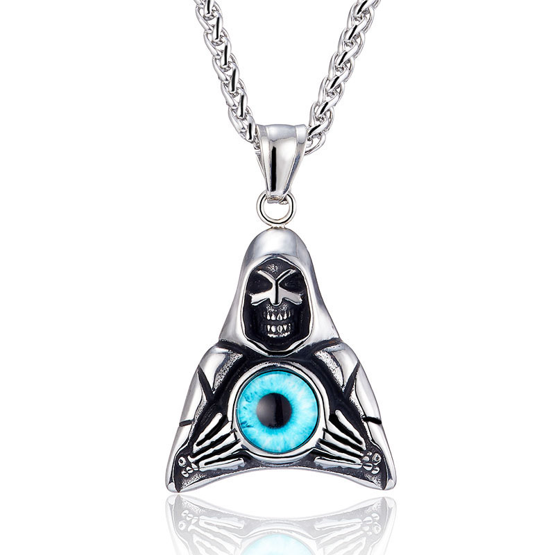 Stainless steel triangle skull eyes pendant men's jewelry compound titanium steel men's skull necklace hanging