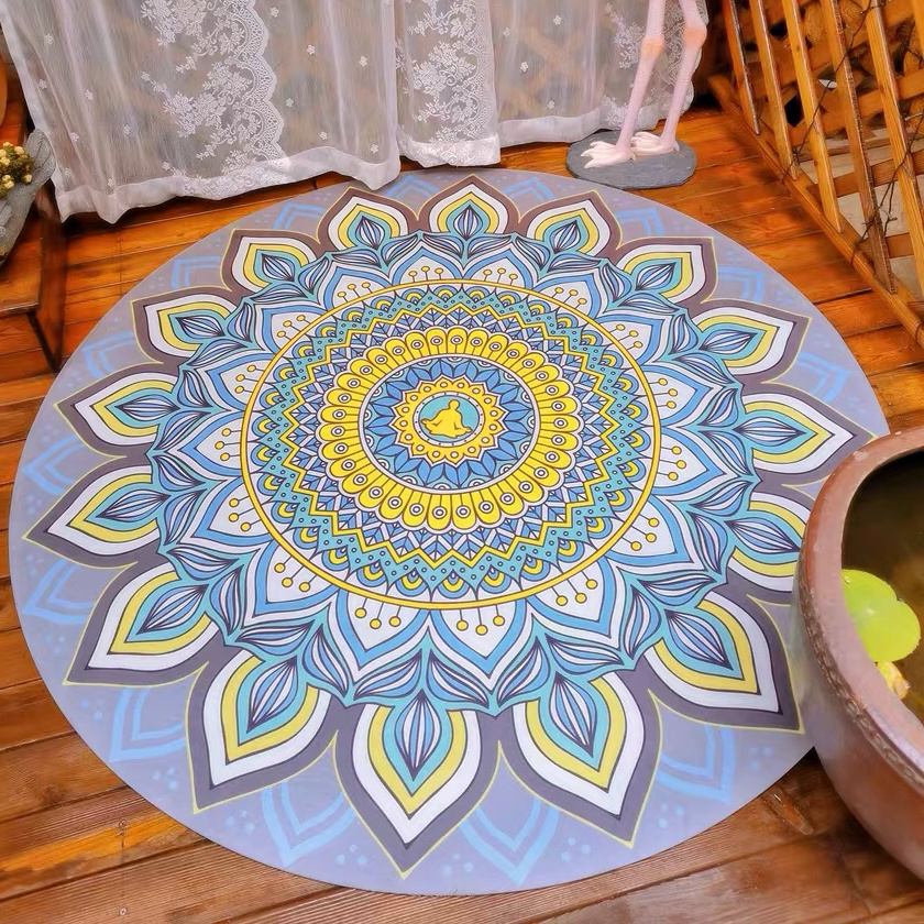 Extra Large round Vegan Suede Yoga Mat - Microfiber sublimation circle exercise mat, Absorbent mandala Exercise Mat, Non-Toxic