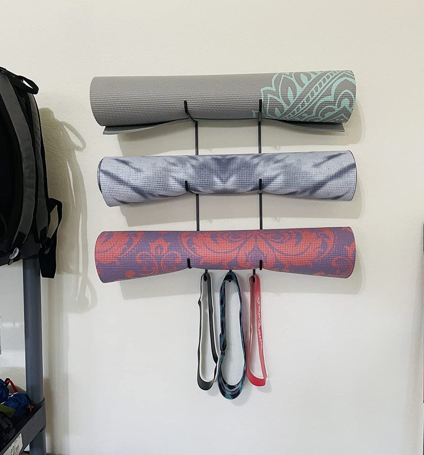 Yoga Mat Holder Wall Mount Yoga Mat Storage Home Gym Accessories with Wood Floating Shelves and Hooks