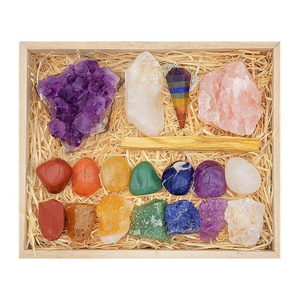 Travel Chakra Natural Crystals and Healing Stones Premium Kit Collection in Wooden Gift Box