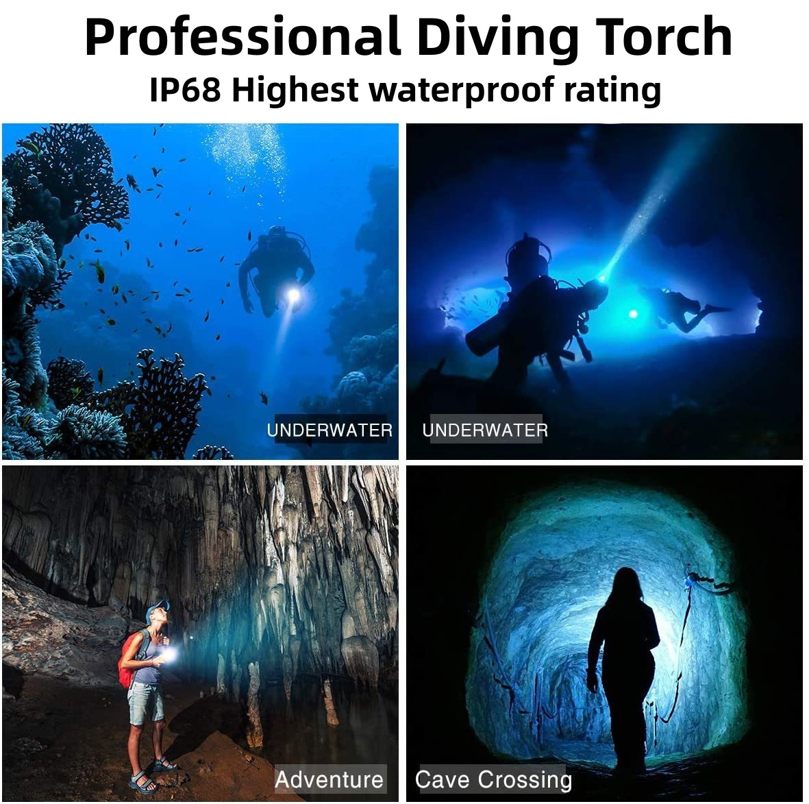 professional diving torch flashlight underwater 6000 lumen aluminum waterproof IP68 flashlight