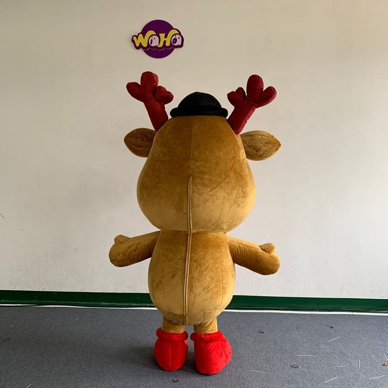 funny carnival parade decoration waking fur plush inflatable Reindeer deer mascot costume puppet for Christmas event decoration