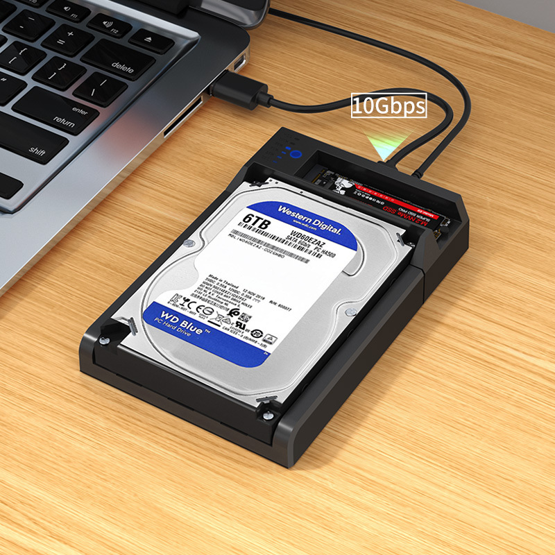 USB 3.2 to SATA I/II/III and M.2 Dual Bay External Hard Drive Docking Station for 2.5 / 3.5in HDD SSD and M.2 SSD  HD055