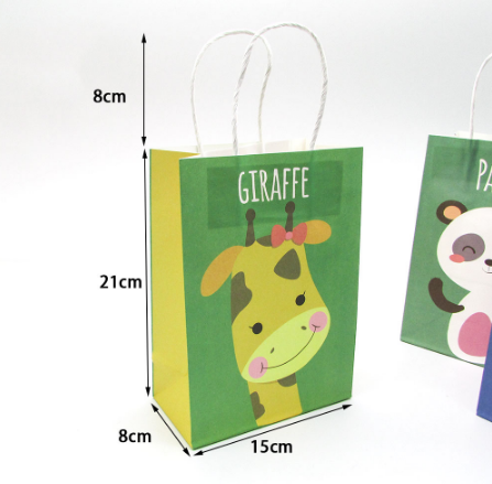 Cartoon Animal Gift Bags Panda Giraffe Jungle Party Candy Favors Paper Bags with Handles Birthday Party Supplies Kids